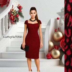 🌹🐾❤️Gorgeous Calvin Klein Red Black Textured Leopard Print Sleeveless Dress